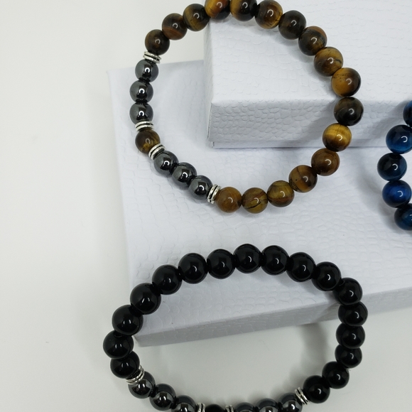 New Design Tiger Eye & Onyx Natural Stone Bracelets Available in 4 Colors. - Picture 9 of 9